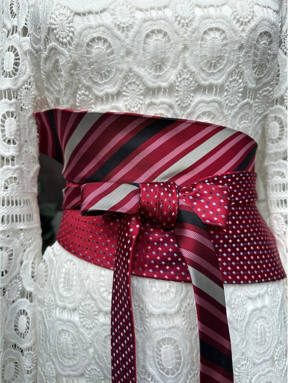 Upcycled Silk Obi Belt | Corset Wrap Wasit | OOAK | OS | Stripes and Polka Dot